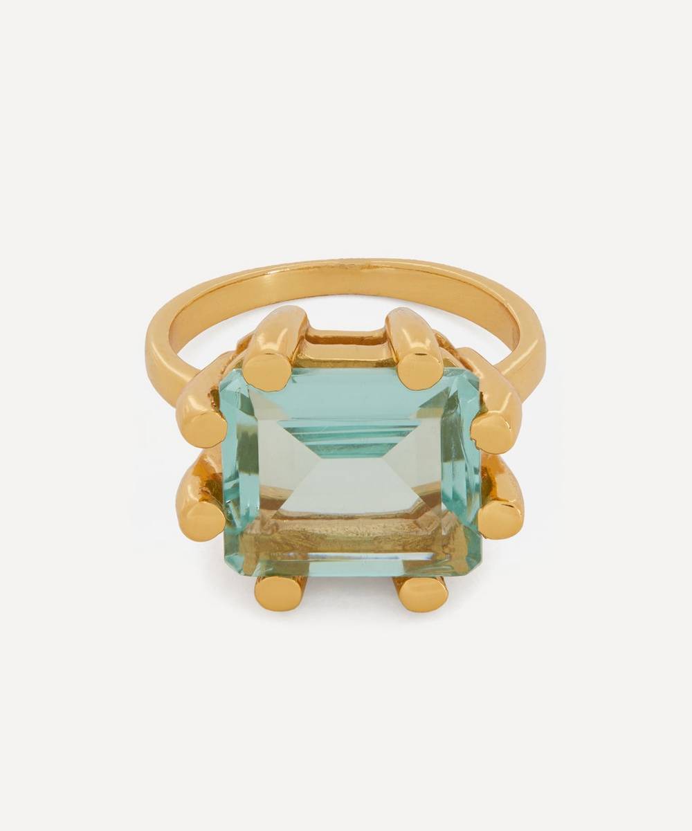 Shyla - Gold-Plated Square Claw Glass Stone Ring