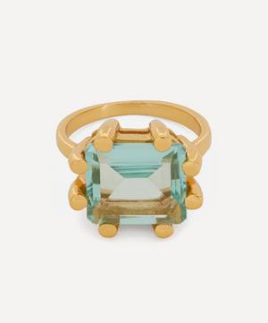 Gold-Plated Square Claw Glass Stone Ring