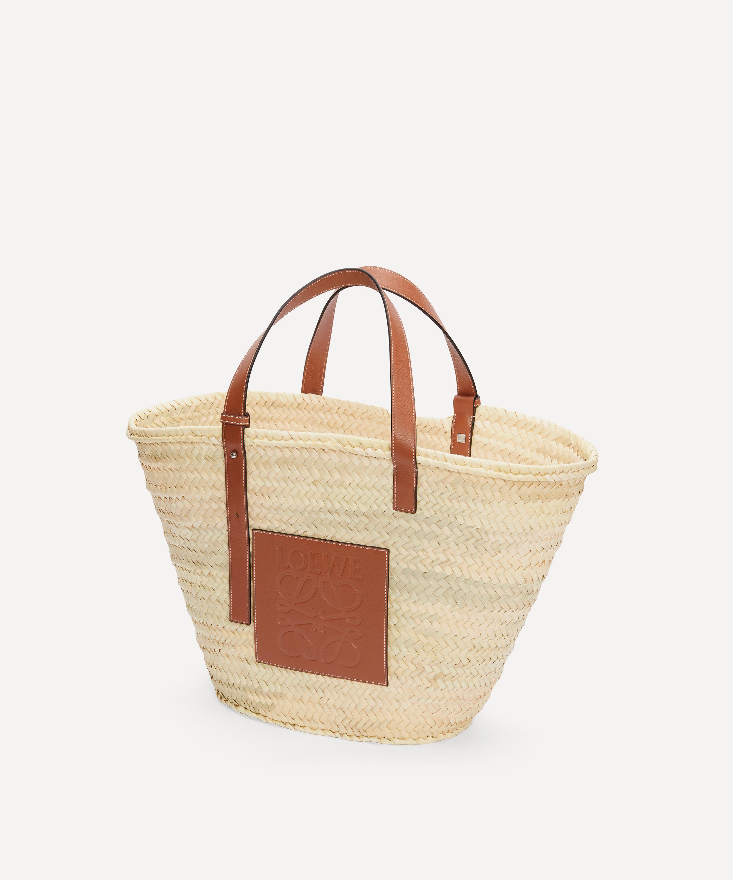 Basket bag in palm leaf and calfskin Natural/White - LOEWE