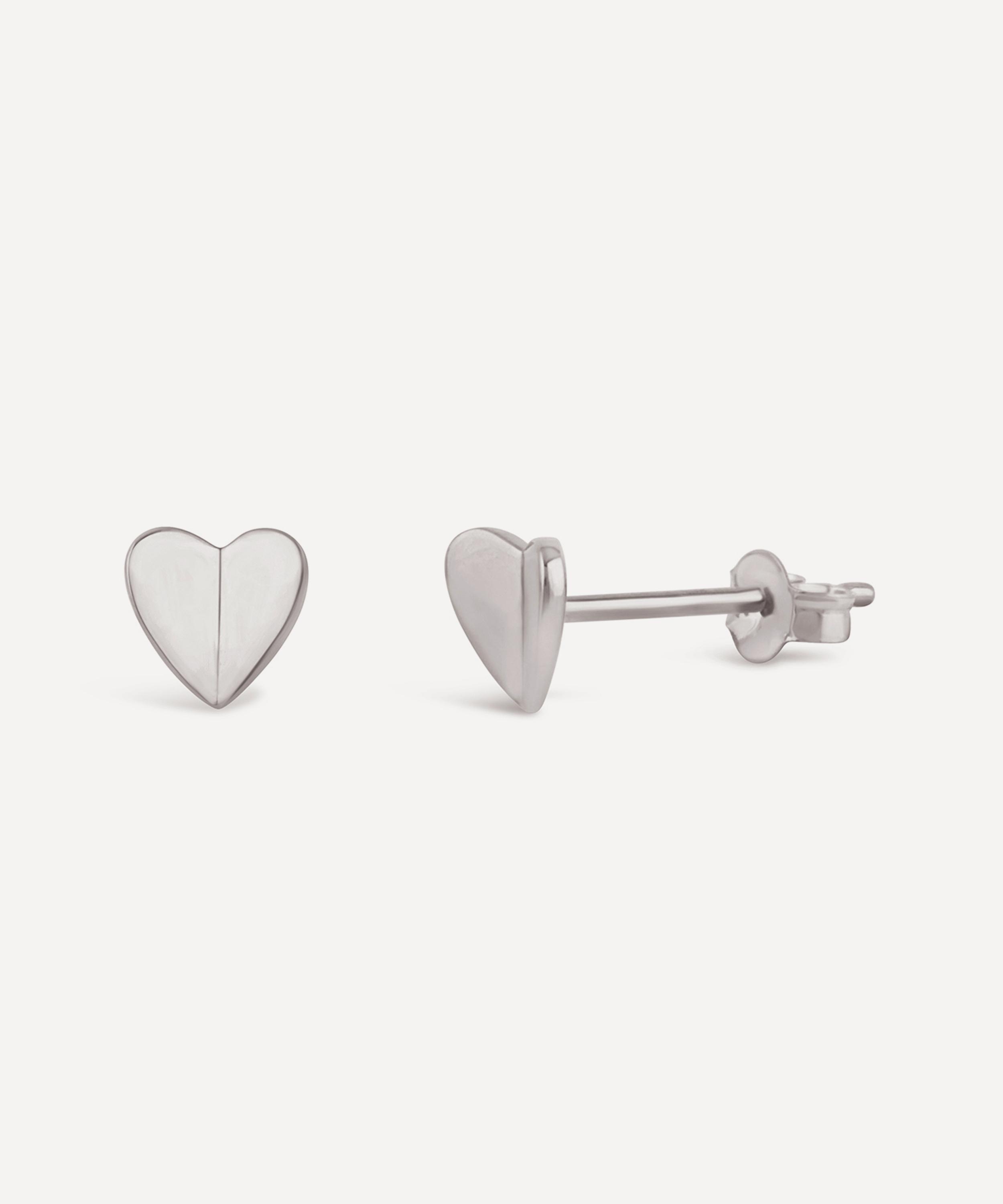 Dinny Hall - 10ct White Gold Bijou Small Folded Heart Stud Earrings image number 0