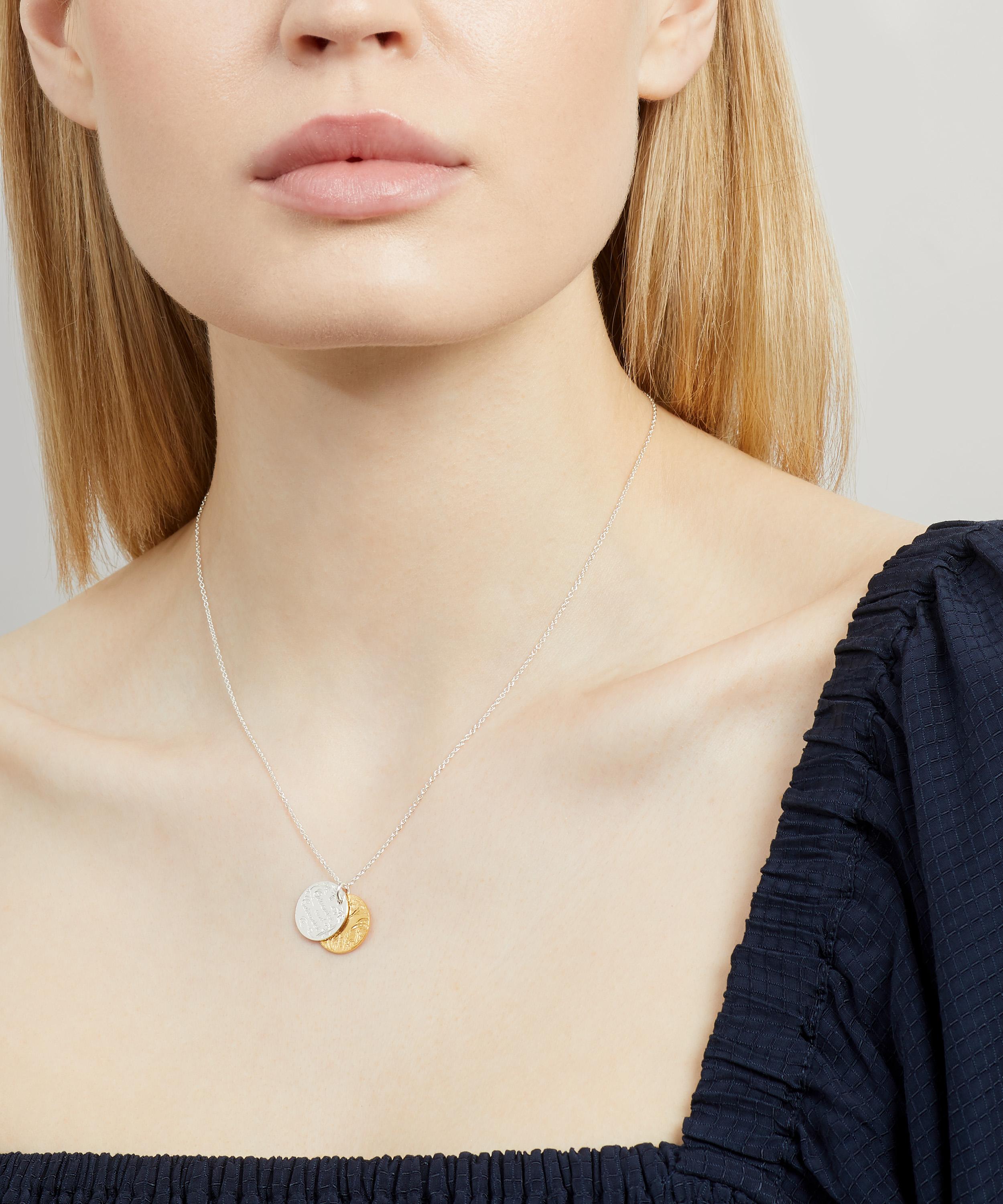 Alex Monroe - Silver and Gold-Plated Curiouser and Curiouser Double Disc Pendant Necklace image number 1