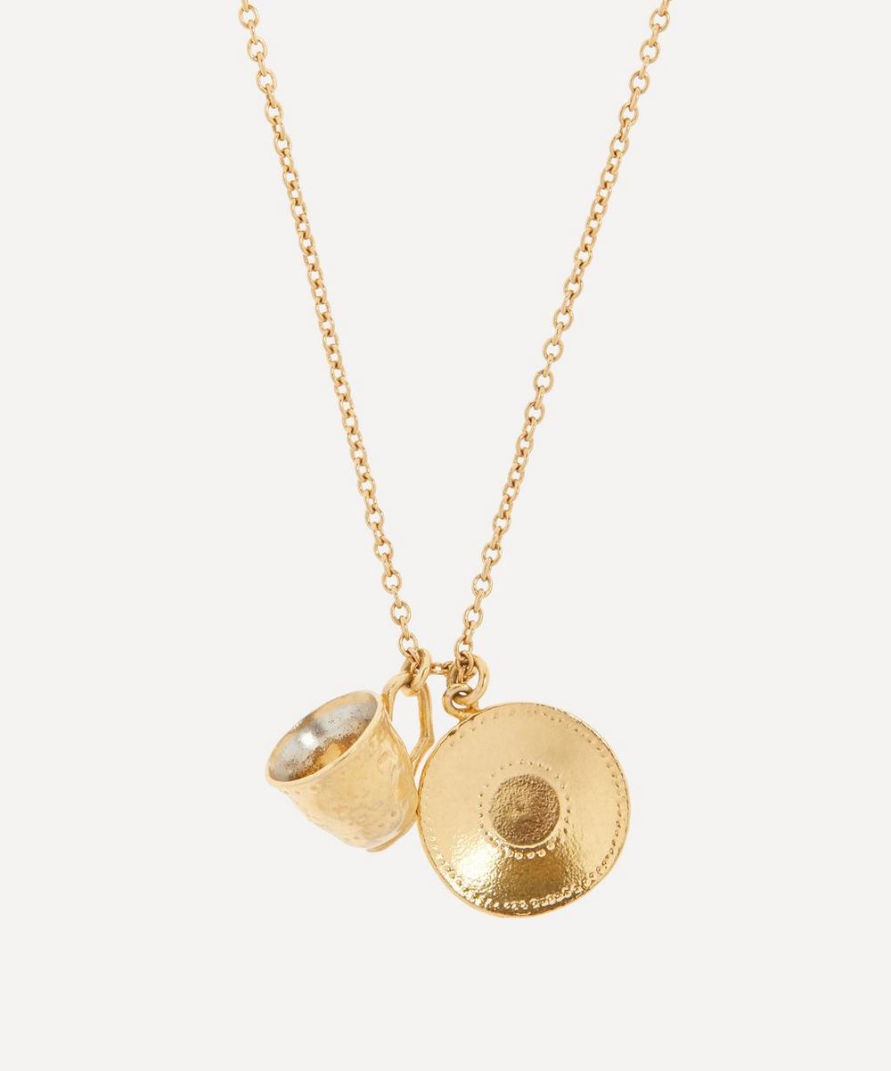 ALEX MONROE GOLD-PLATED TEACUP AND SAUCER PENDANT NECKLACE,000728136