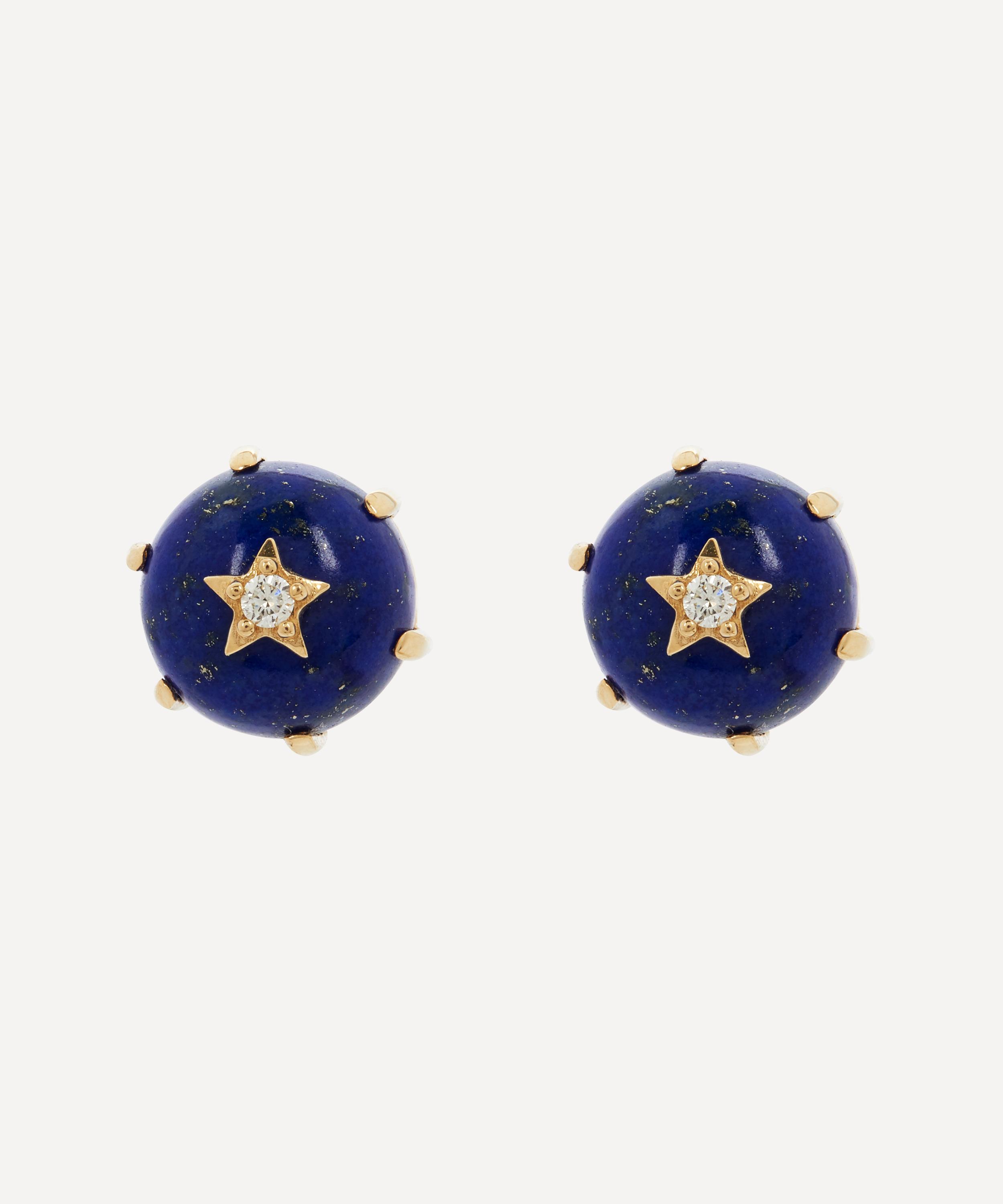 Andrea Fohrman - 14ct Gold Mini Cosmo Lapis and Diamond Stud Earrings image number 0