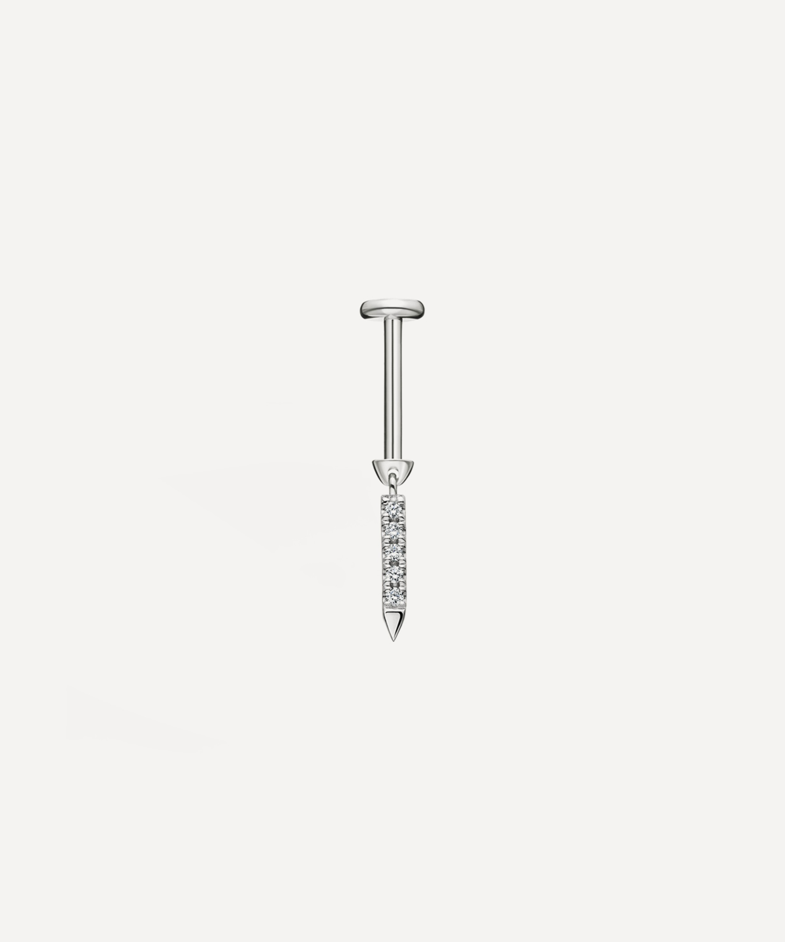 7mm Diamond Eternity Bar Charm White Gold Single Threaded Stud Earring