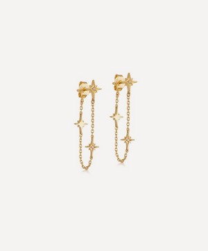 Astley Clarke - Gold Plated Vermeil Silver Celestial White Sapphire Chain Drop Earrings image number 0