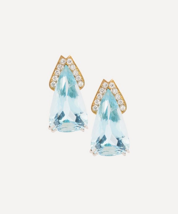 Kojis - 14ct Gold 20ct Aquamarine and Diamond Earrings image number null