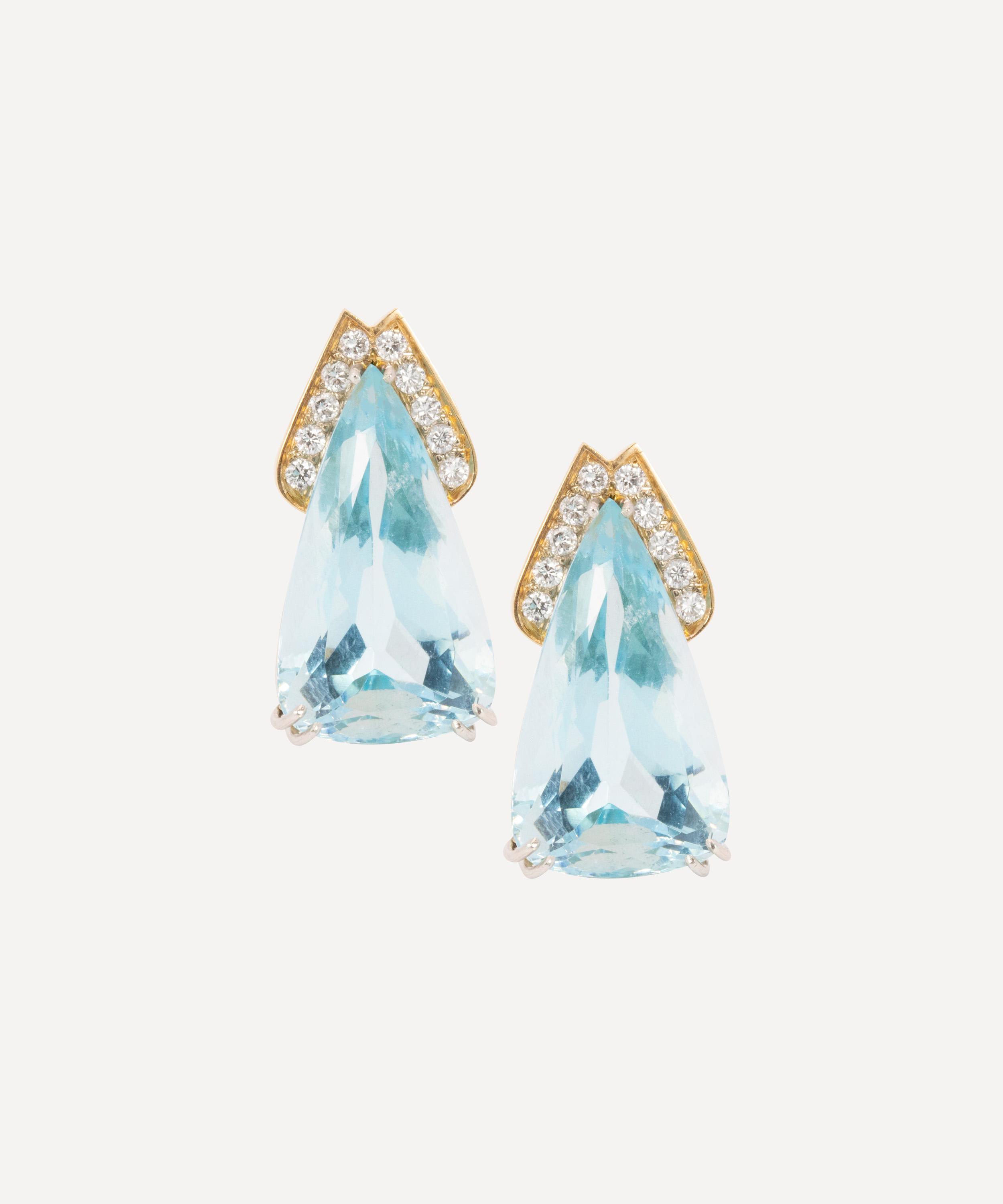 Kojis - 14ct Gold 20ct Aquamarine and Diamond Earrings image number 