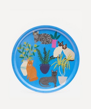 Avenida Home - Cats Round Birch Wood Tray image number 0