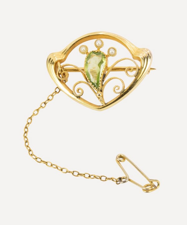 Kojis - Gold Art Nouveau Peridot and Pearl Brooch image number null