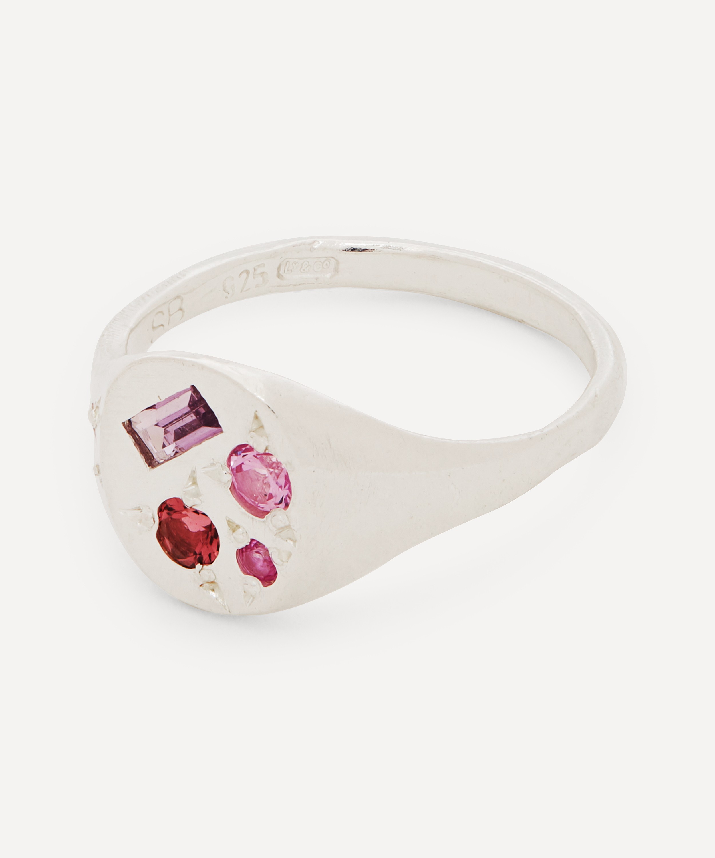 Seb Brown - Silver Neapolitan Pink Sapphire and Tourmaline Signet Ring image number 2