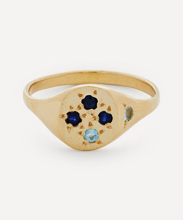 Seb Brown - 9ct Gold Neapolitan Blue Sapphire and Aquamarine Signet Ring