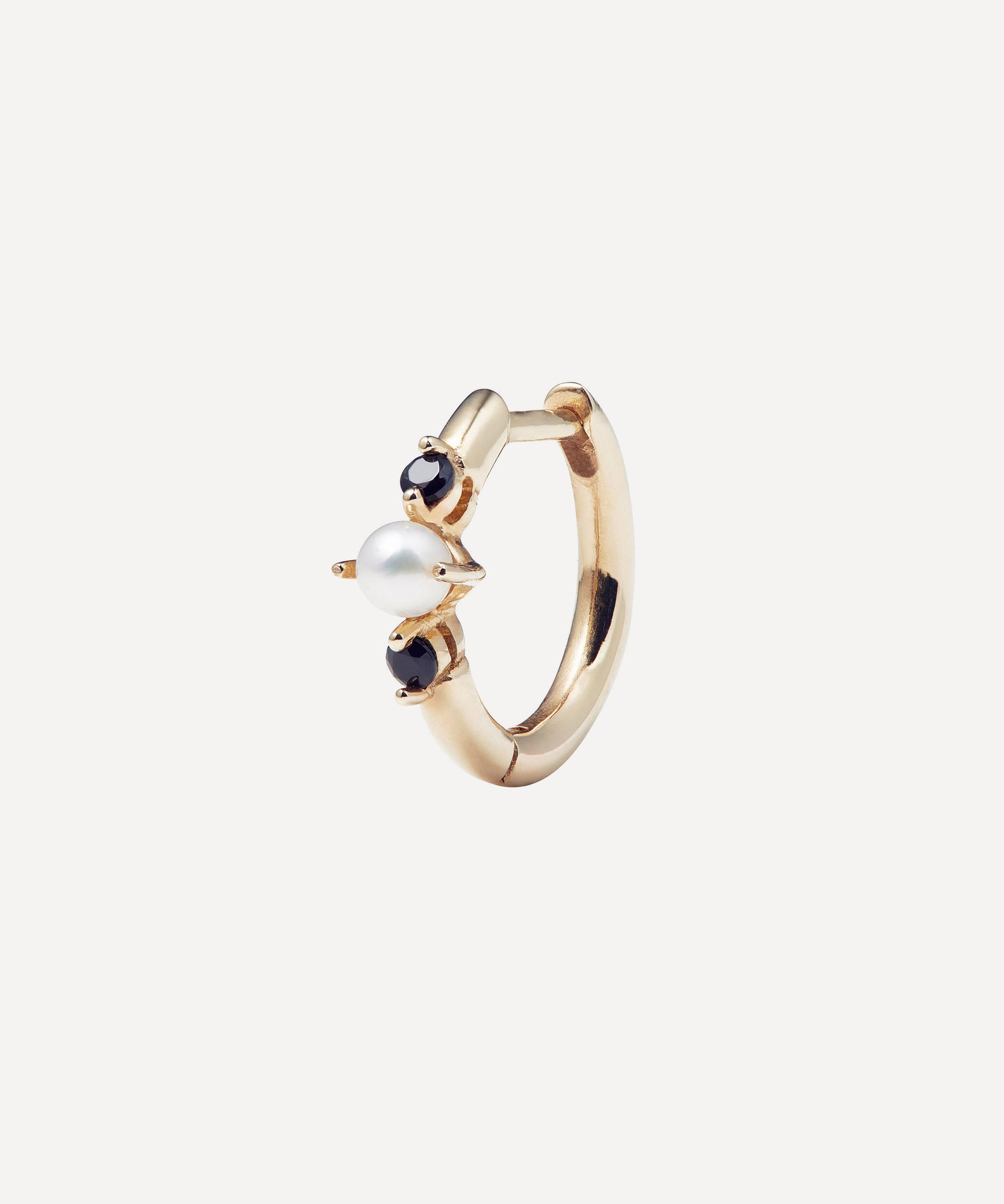 Otiumberg - 9ct Gold Pearl and Black Onyx Single Huggie Hoop Earring image number 0