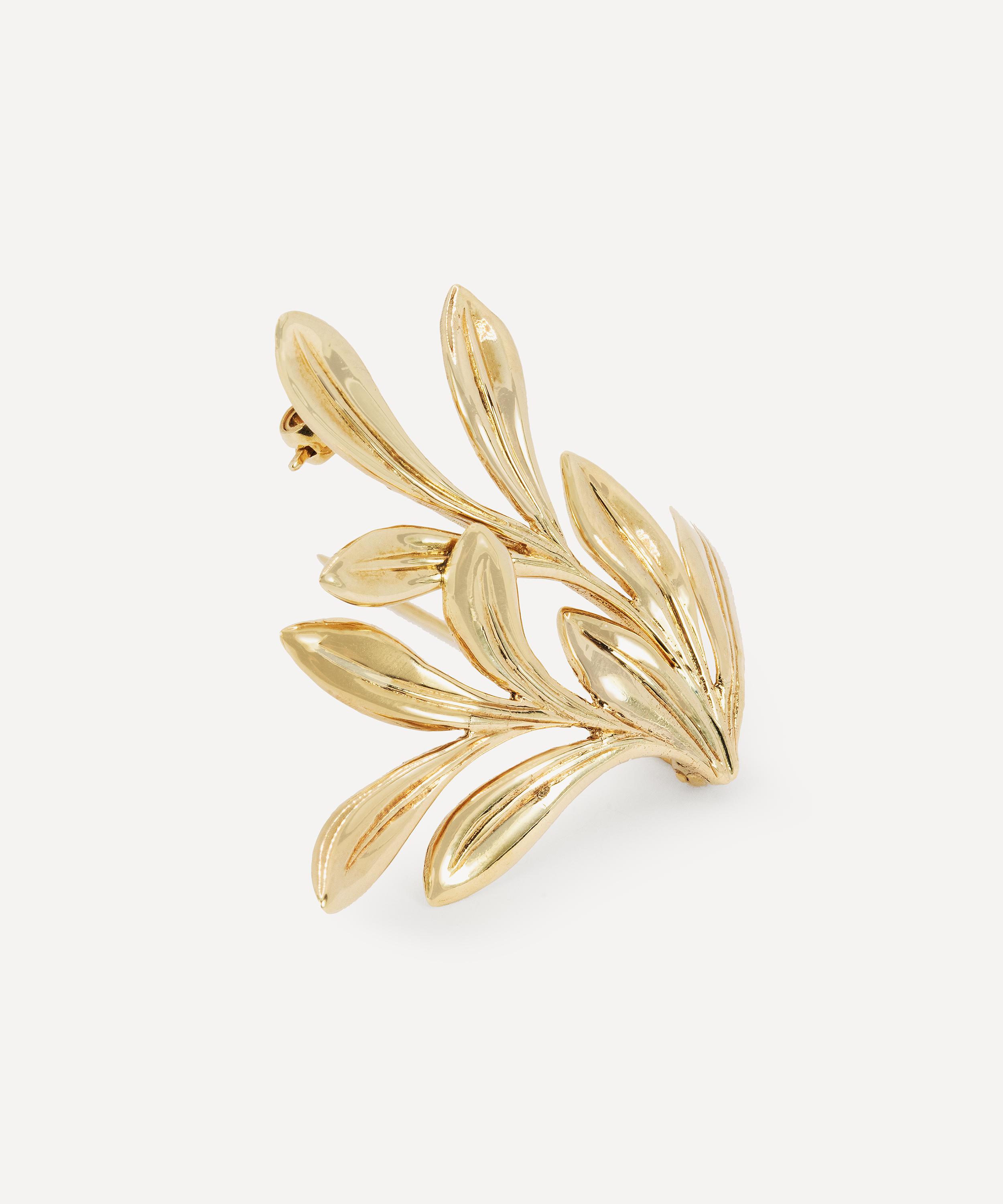 Kojis - 9ct Gold 1970s Arts and Crafts Mistletoe Brooch image number 1