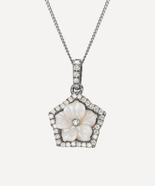 Kojis - Diamond and Mother of Pearl Flower Pendant Necklace image number null