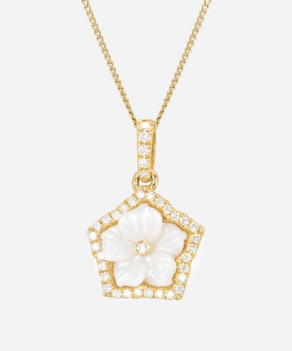 Kojis - Diamond and Mother of Pearl Flower Pendant Necklace image number null