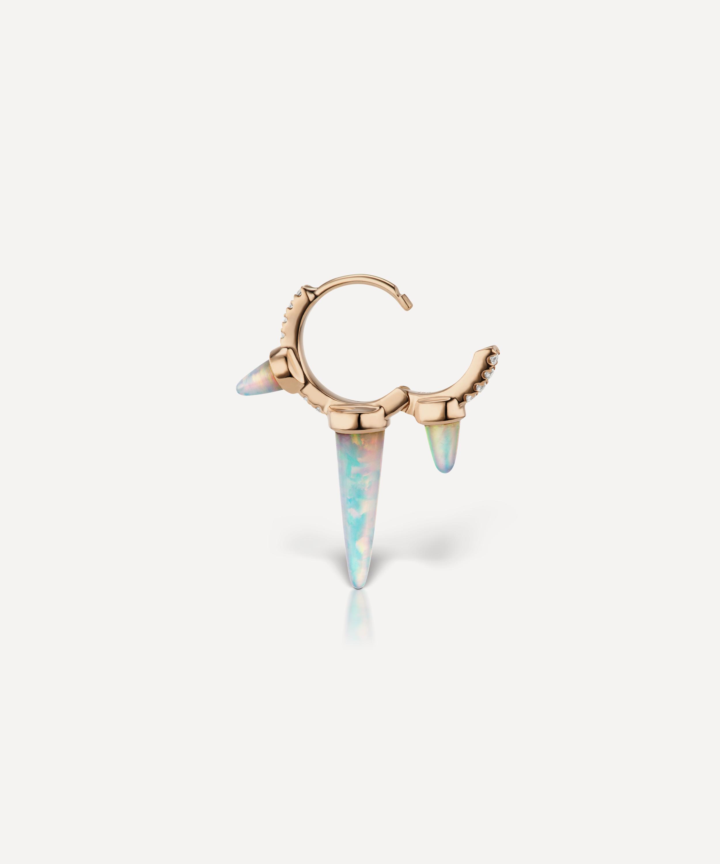 Maria Tash - 18ct 8mm Triple Long Opal Spike Diamond Eternity Hoop Earring image number 3