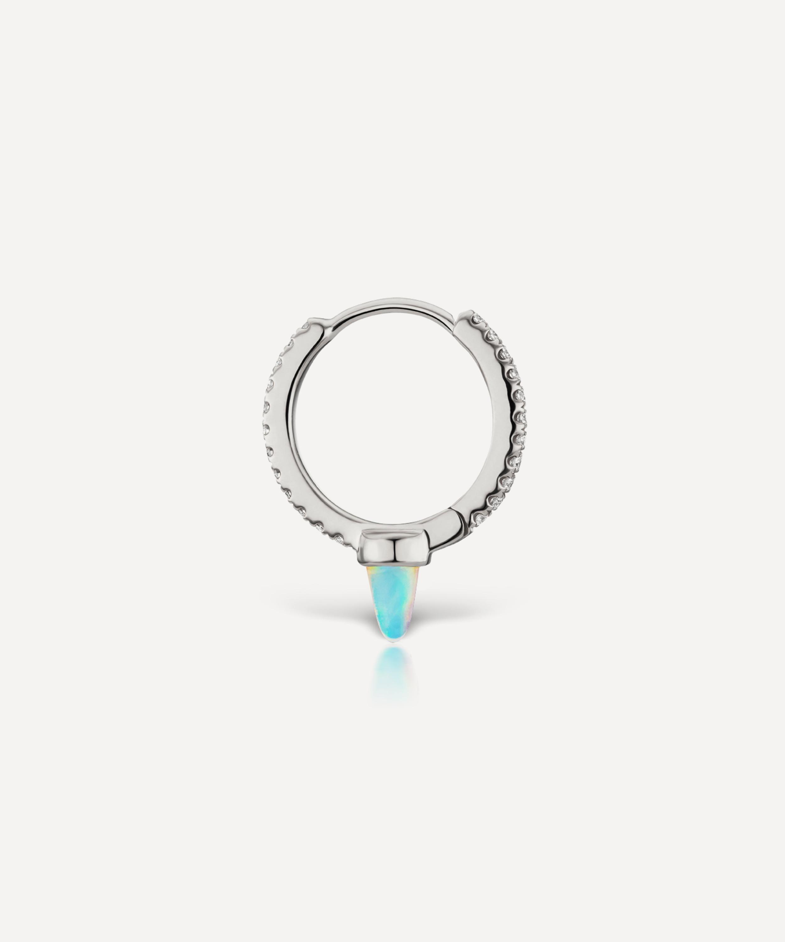 Maria Tash - 18ct 9.5mm Single Short Opal Spike Diamond Eternity Hoop Earring image number 2