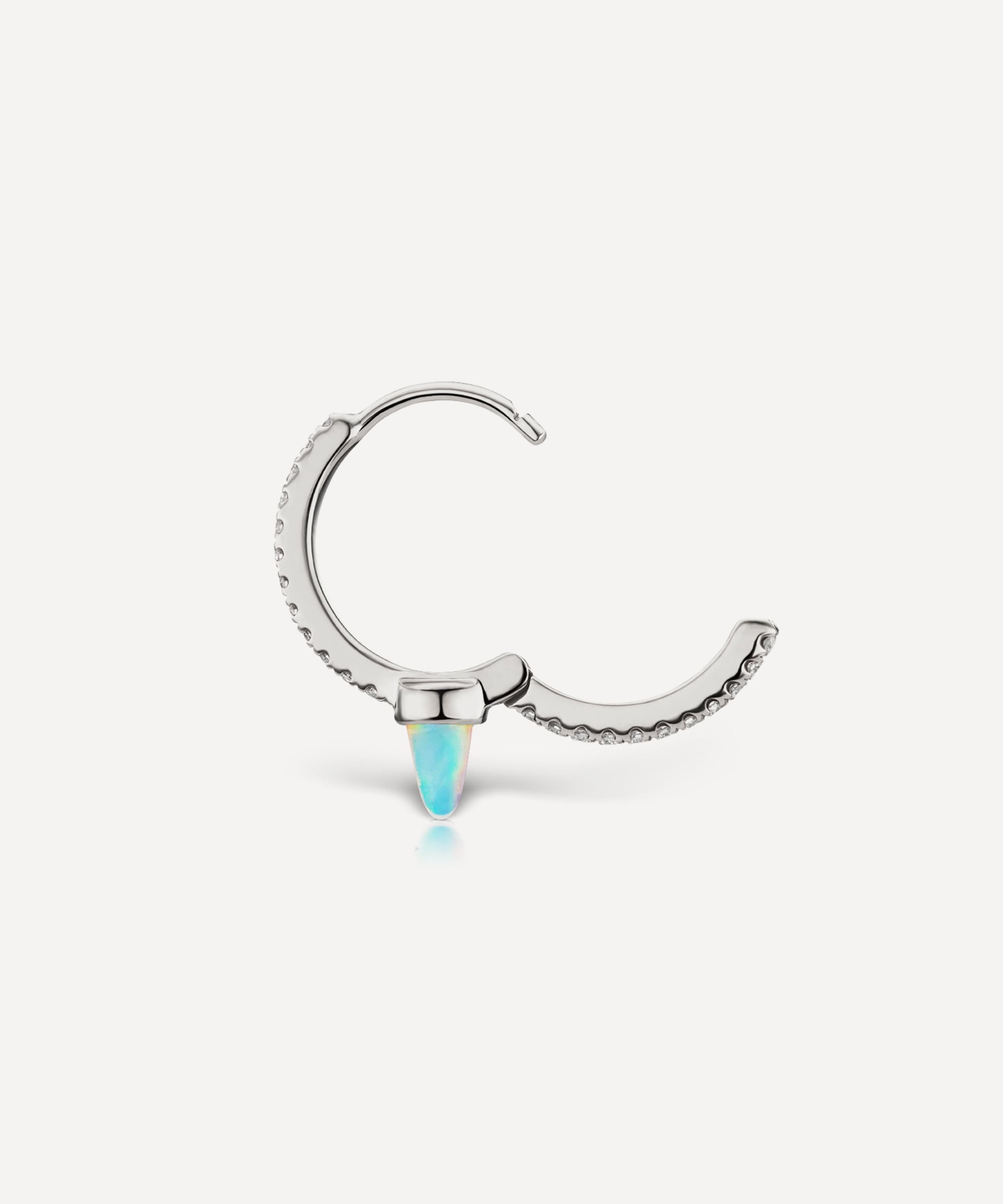 Maria Tash - 18ct 9.5mm Single Short Opal Spike Diamond Eternity Hoop Earring image number 2