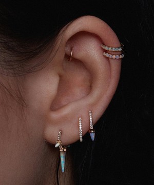 Maria Tash - 18ct 6.5mm Triple Long Opal Spike Diamond Eternity Hoop Earring image number 1