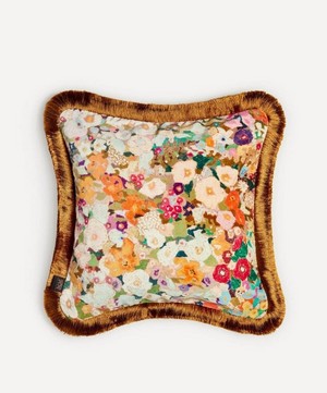 House of Hackney - Hollyhocks Medium Velvet Fringed Cushion image number 0