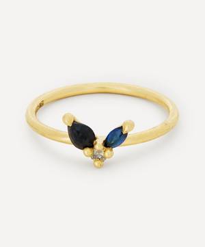 18ct Gold Floret Blue and Black Sapphire Ring