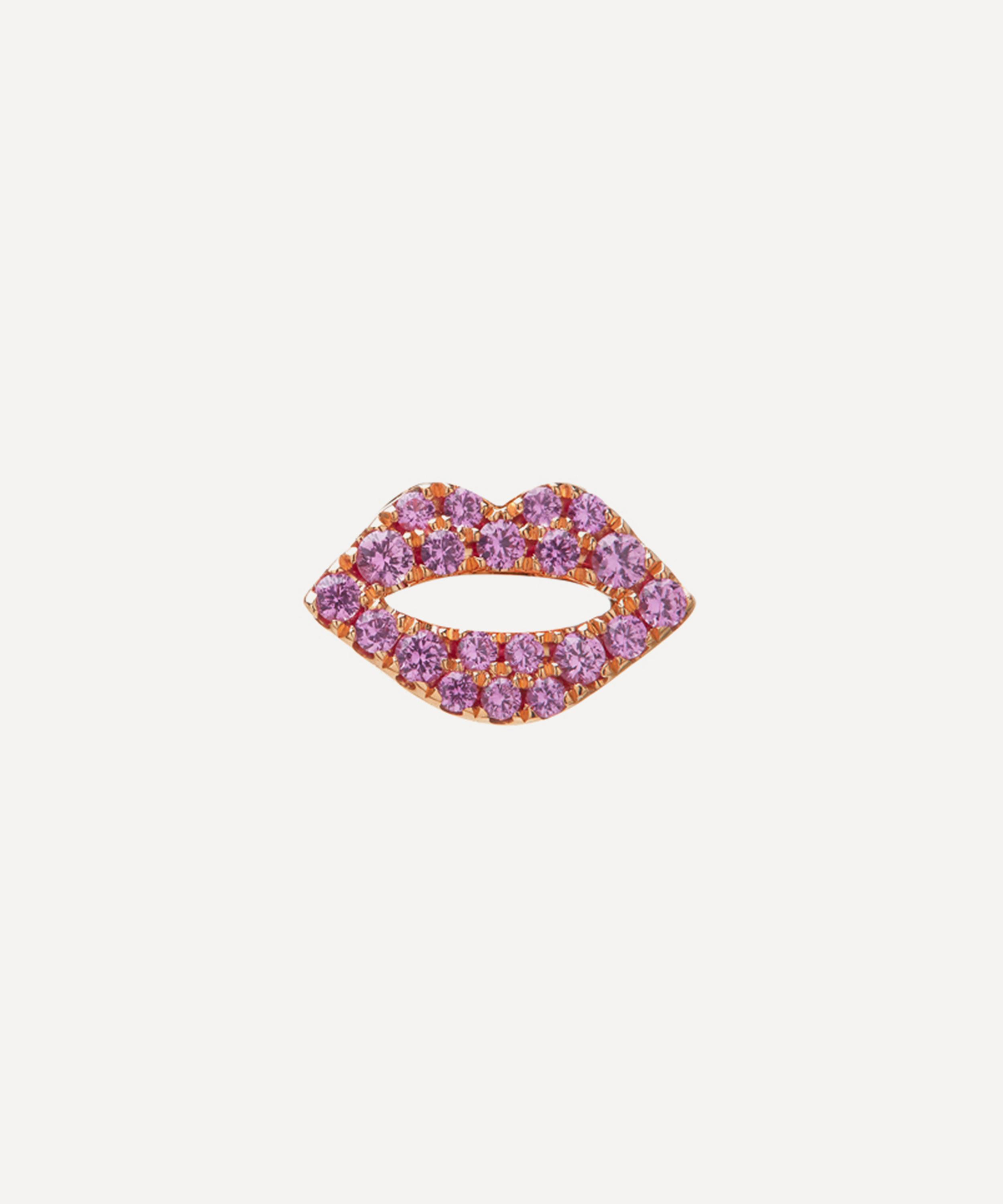 Roxanne First - 14ct Rose Gold The Scarlett Kiss Pink Sapphire Single Stud Earring image number 0