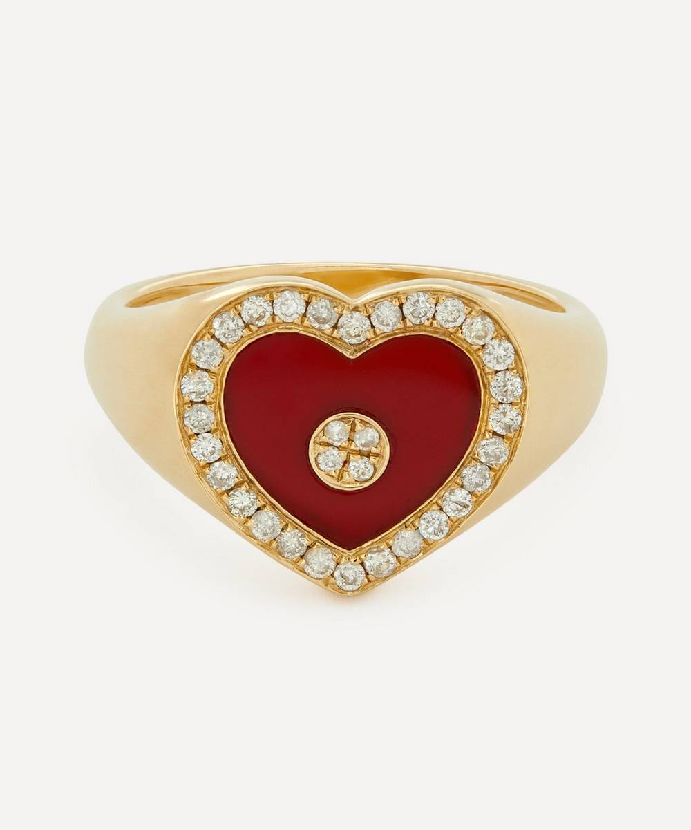 Anissa Kermiche - Gold Love Heart Red Agate and Diamond Signet Ring