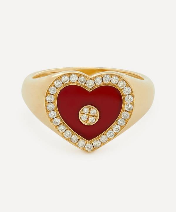 Anissa Kermiche - Gold Love Heart Red Agate and Diamond Signet Ring image number 0