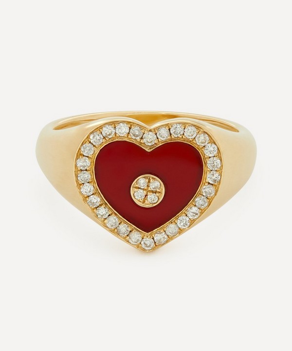 Anissa Kermiche - Gold Love Heart Red Agate and Diamond Signet Ring image number null