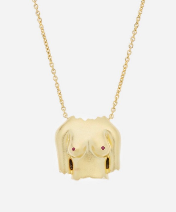 Anissa Kermiche - Gold-Plated Rubies Boobies Sanded Pendant Necklace