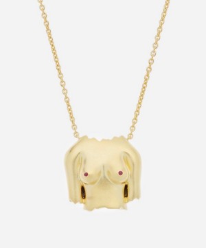 Gold-Plated Rubies Boobies Sanded Pendant Necklace