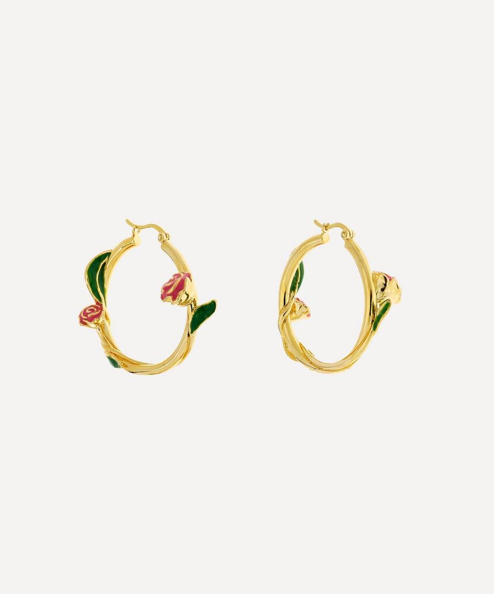 Anna + Nina - Gold-Plated Tangled Rose Enamel Hoop Earrings