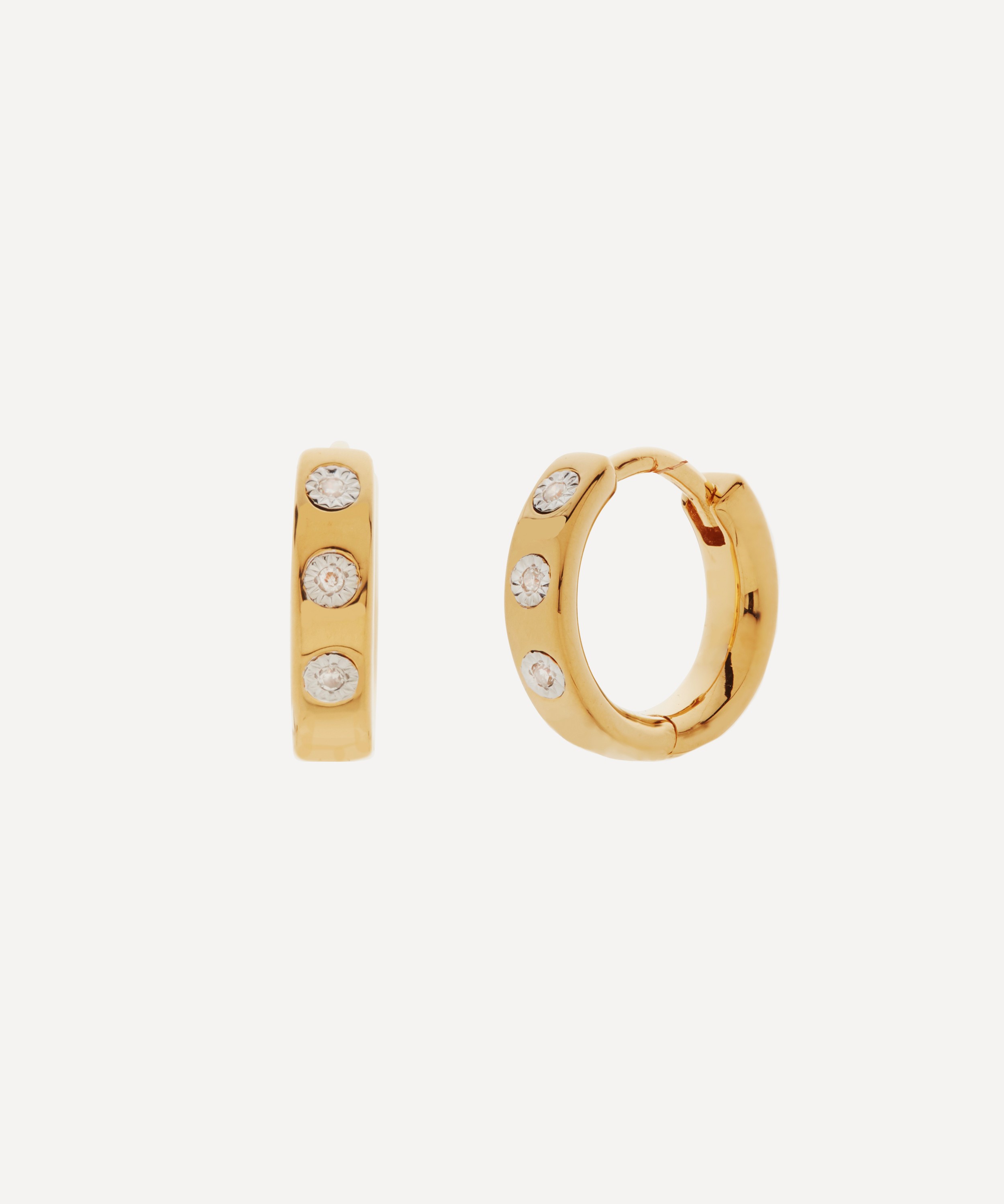 Monica Vinader - Gold Plated Vermeil Silver Fiji Diamond Huggie Hoop Earrings image number 0
