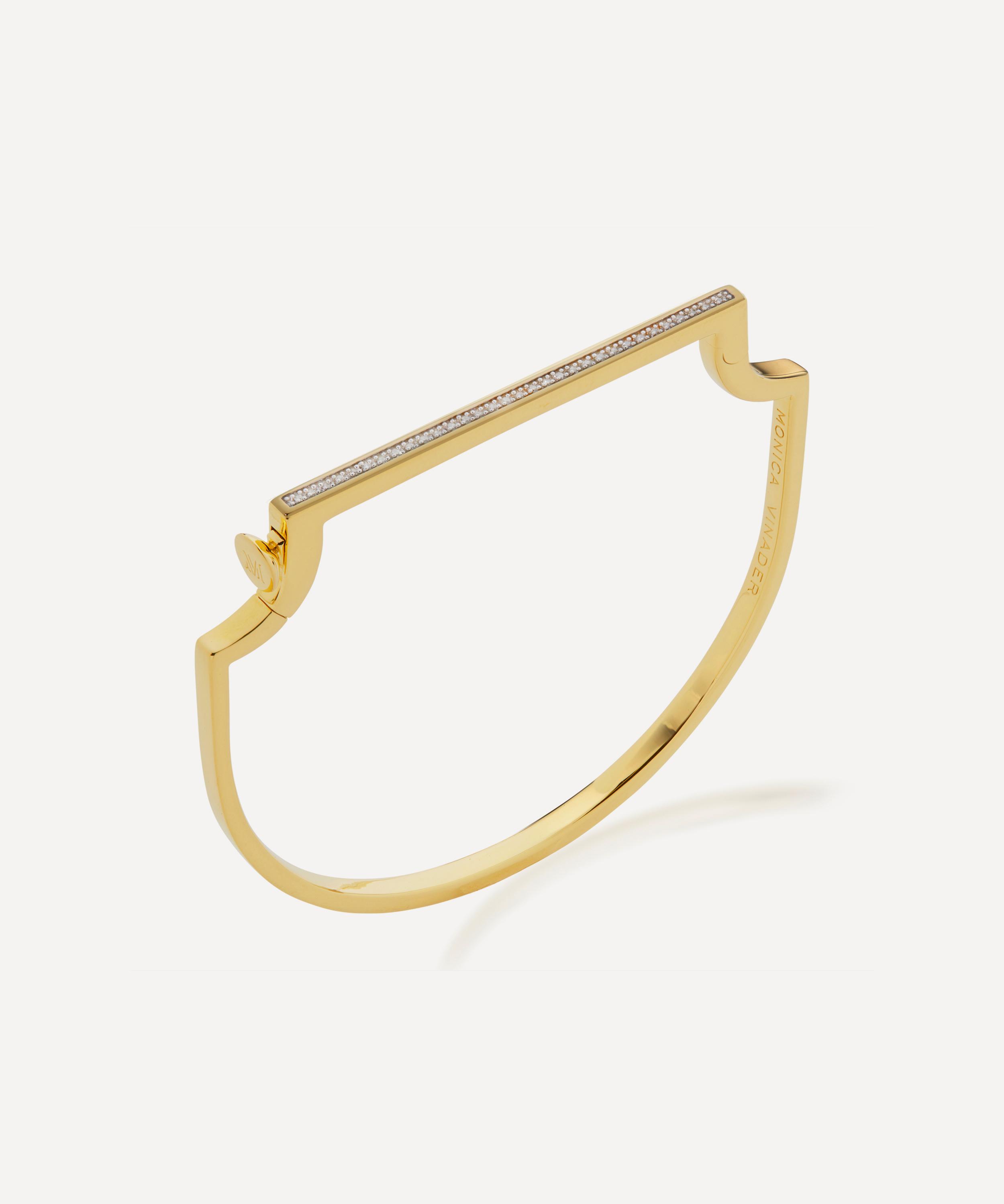 Monica Vinader - Gold Plated Vermeil Silver Signature Skinny Diamond Bangle image number 
