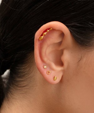 Monica Vinader - Gold Plated Vermeil Silver Linear Diamond Stud Earrings image number 2
