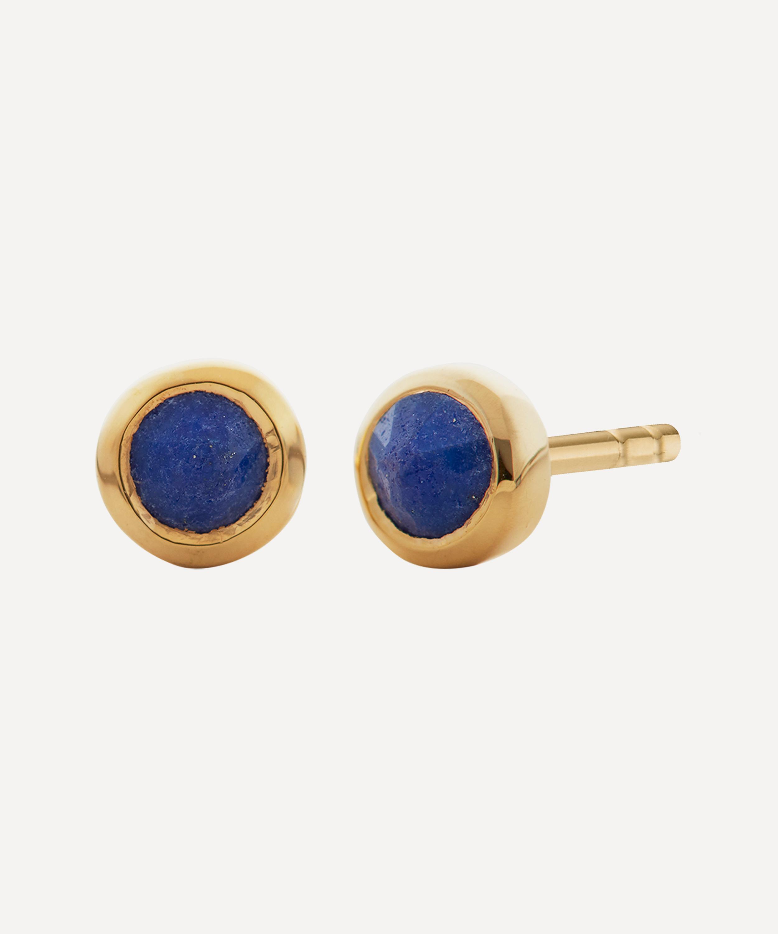 Monica Vinader - Gold Plated Vermeil Silver Mini Lapis Stud Earrings image number 0