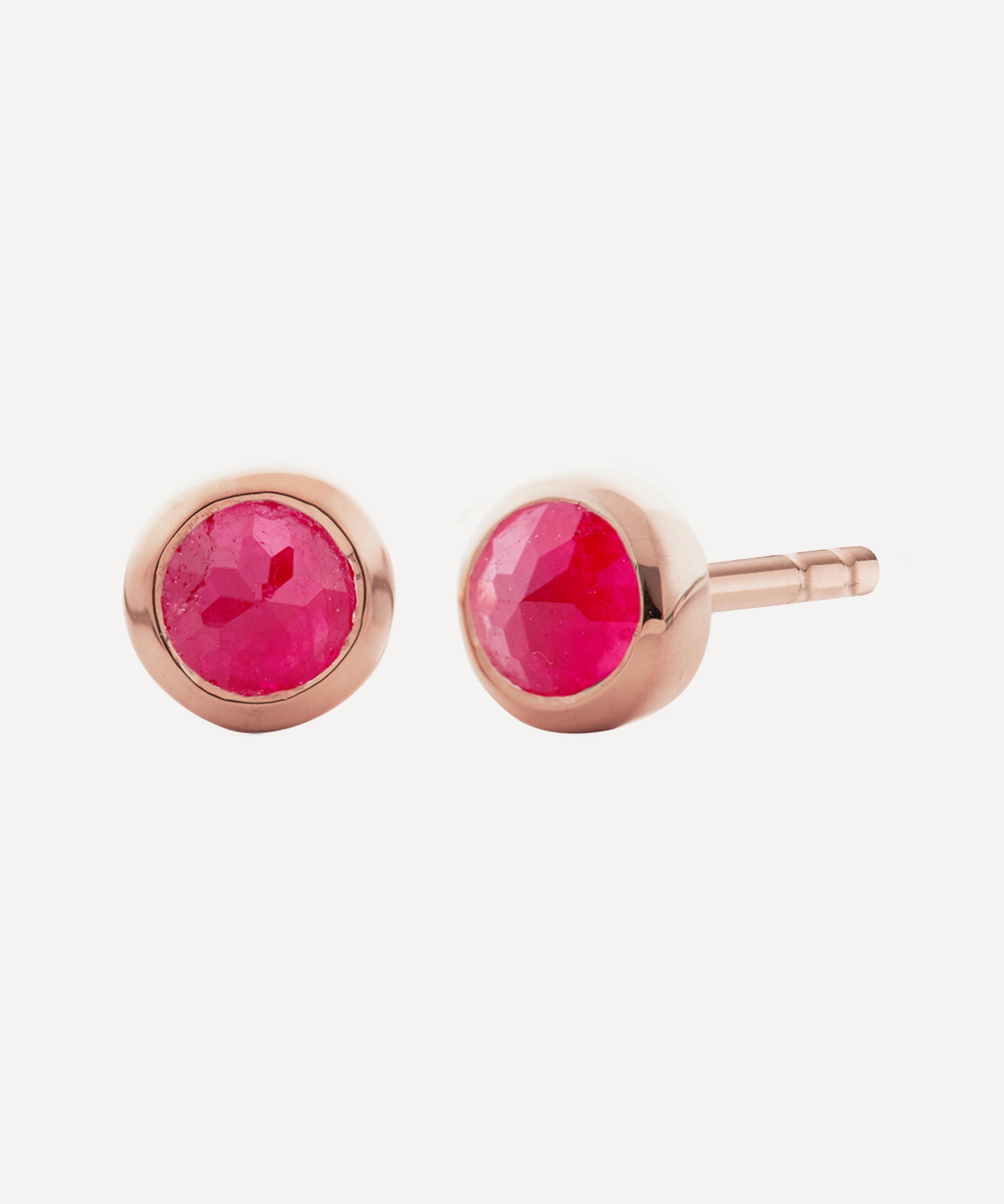 Monica Vinader - Rose Gold Plated Vermeil Silver Mini Pink Quartz Stud Earrings image number 0