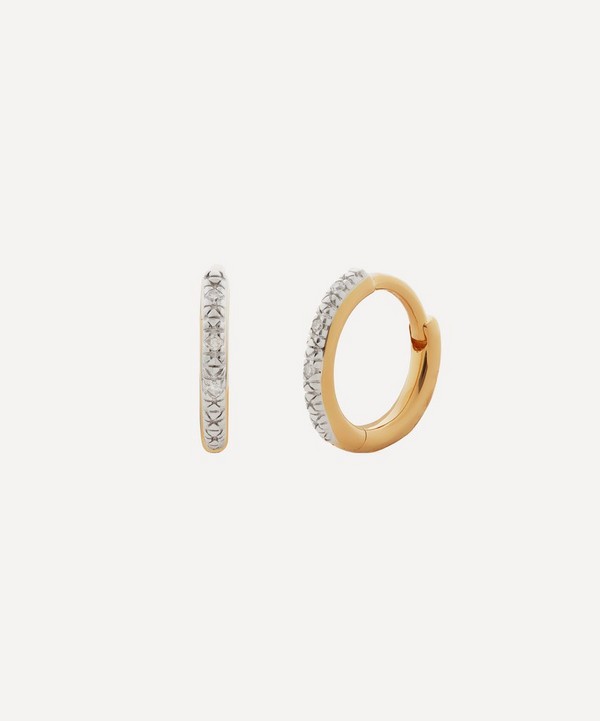 Monica Vinader - Gold Plated Vermeil Silver Riva Mini Diamond Huggie Hoop Earrings image number null