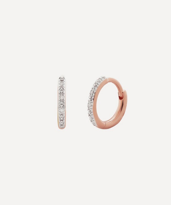 Monica Vinader - Rose Gold Plated Vermeil Silver Riva Mini Diamond Huggie Hoop Earrings image number null