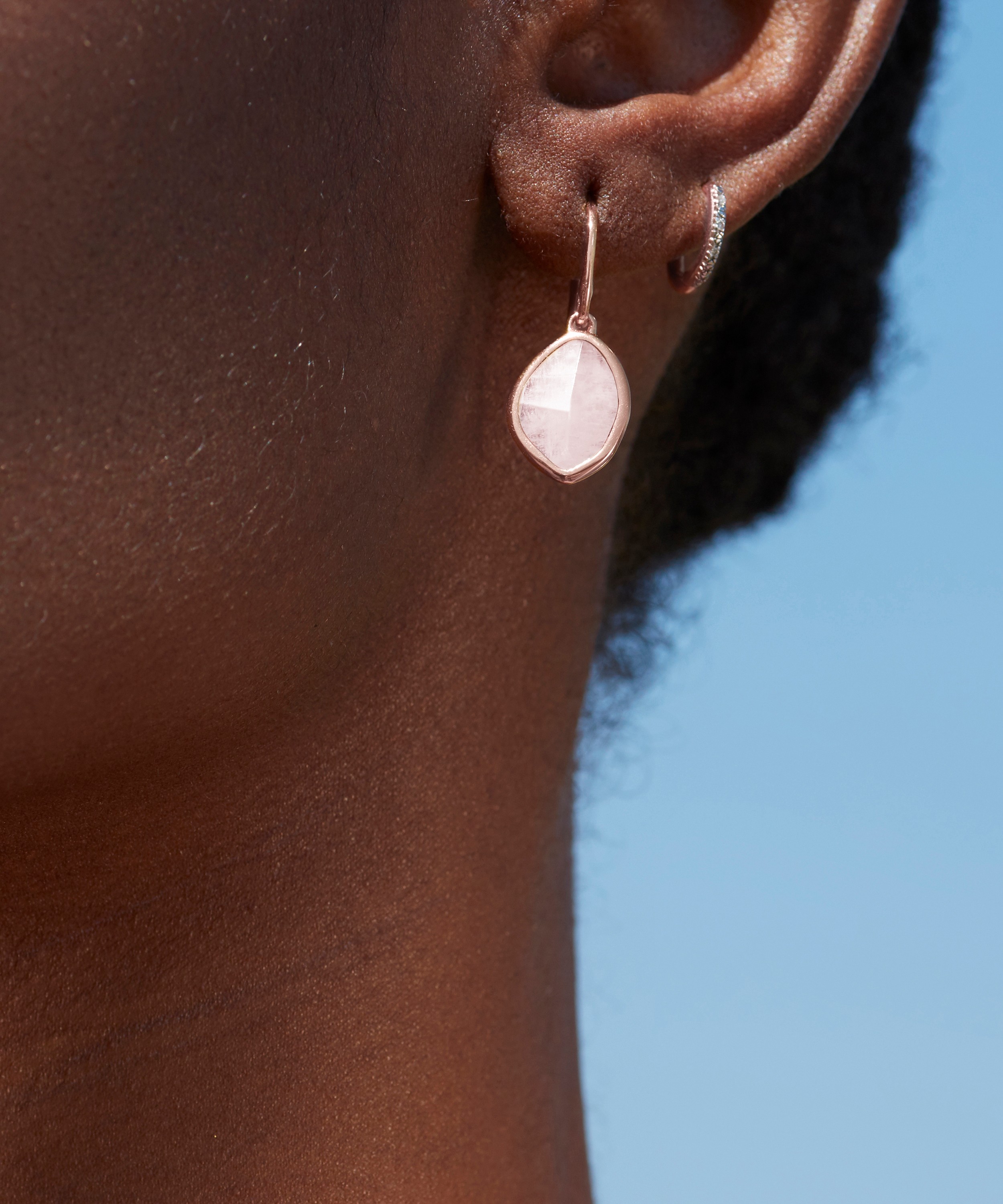 Monica Vinader - Rose Gold Plated Vermeil Silver Riva Mini Diamond Huggie Hoop Earrings image number 2