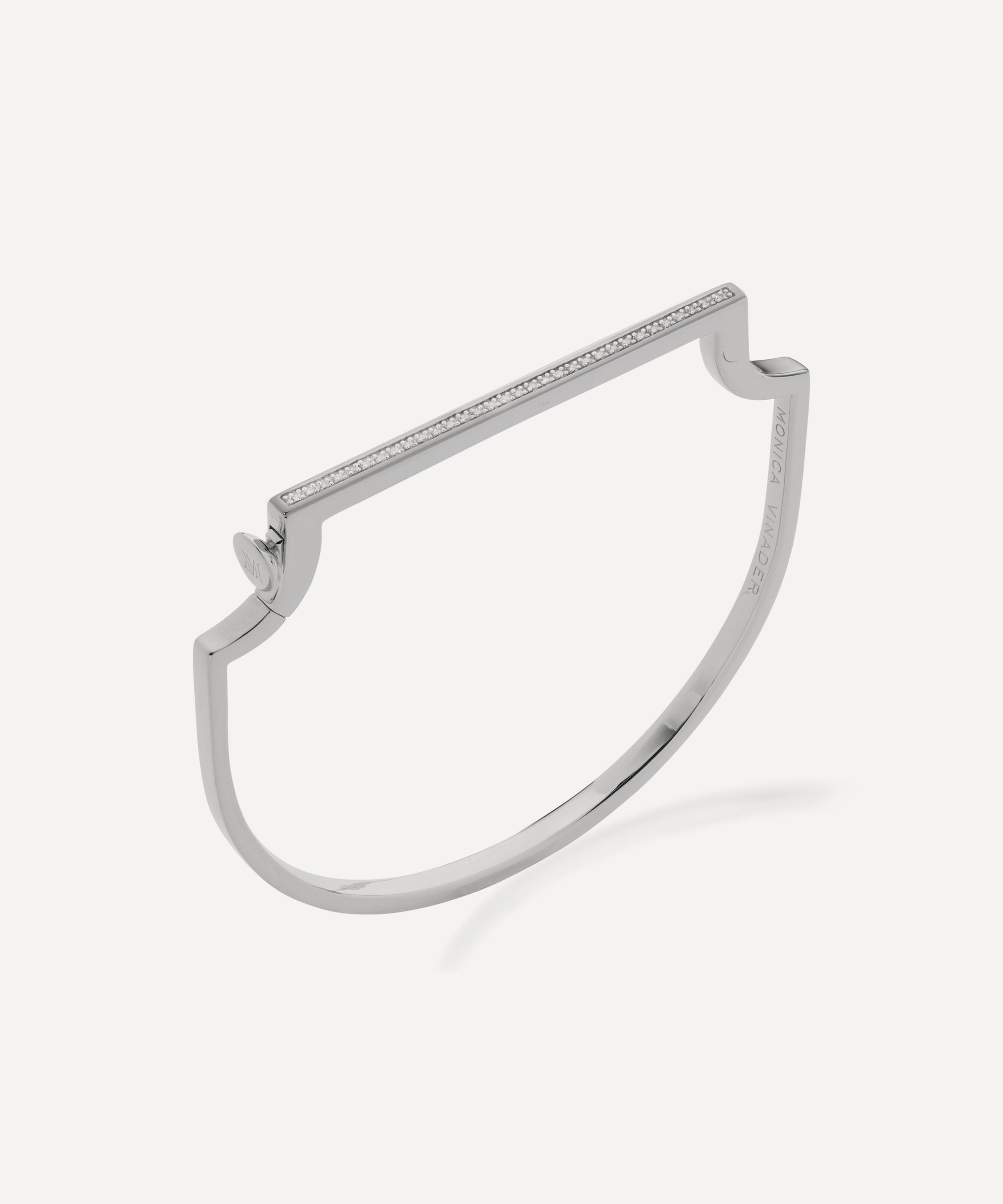 Monica Vinader - Silver Signature Skinny Diamond Bangle image number 