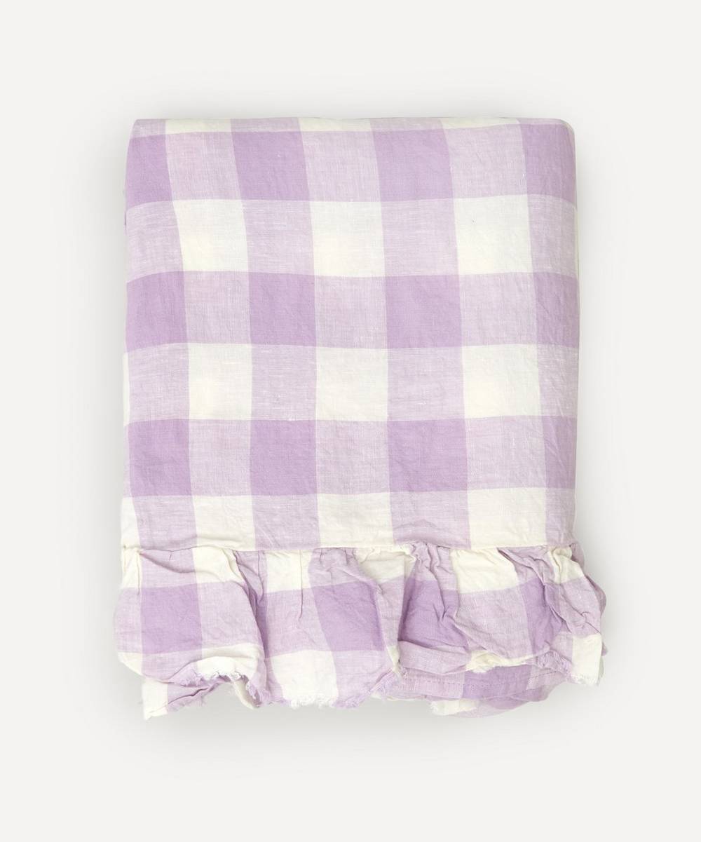 Society of Wanderers - Lilac Gingham Ruffle Double Flat Sheet
