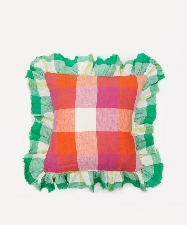 Society of Wanderers - Sherbet Check Ruffle Cushion Cover image number null