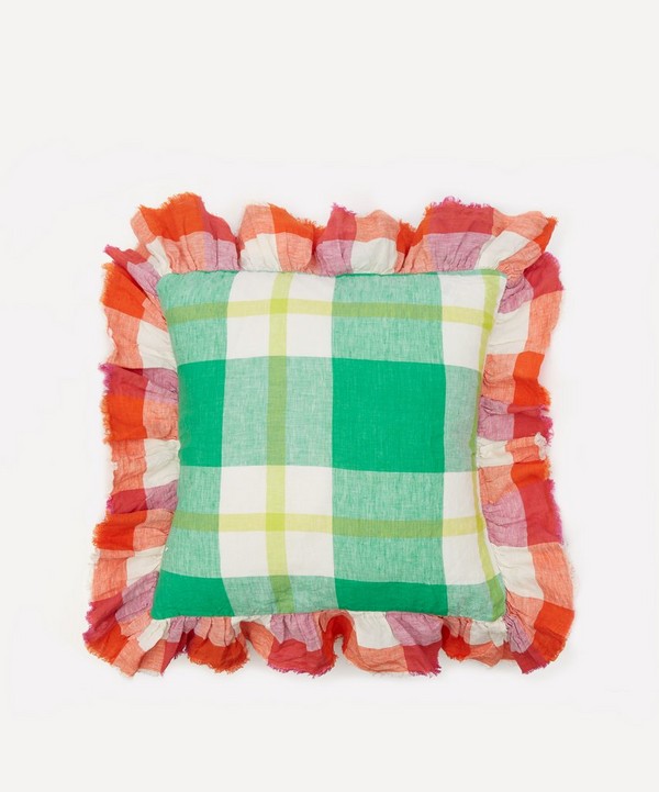 Society of Wanderers - Zest Check Ruffle Cushion Cover image number null