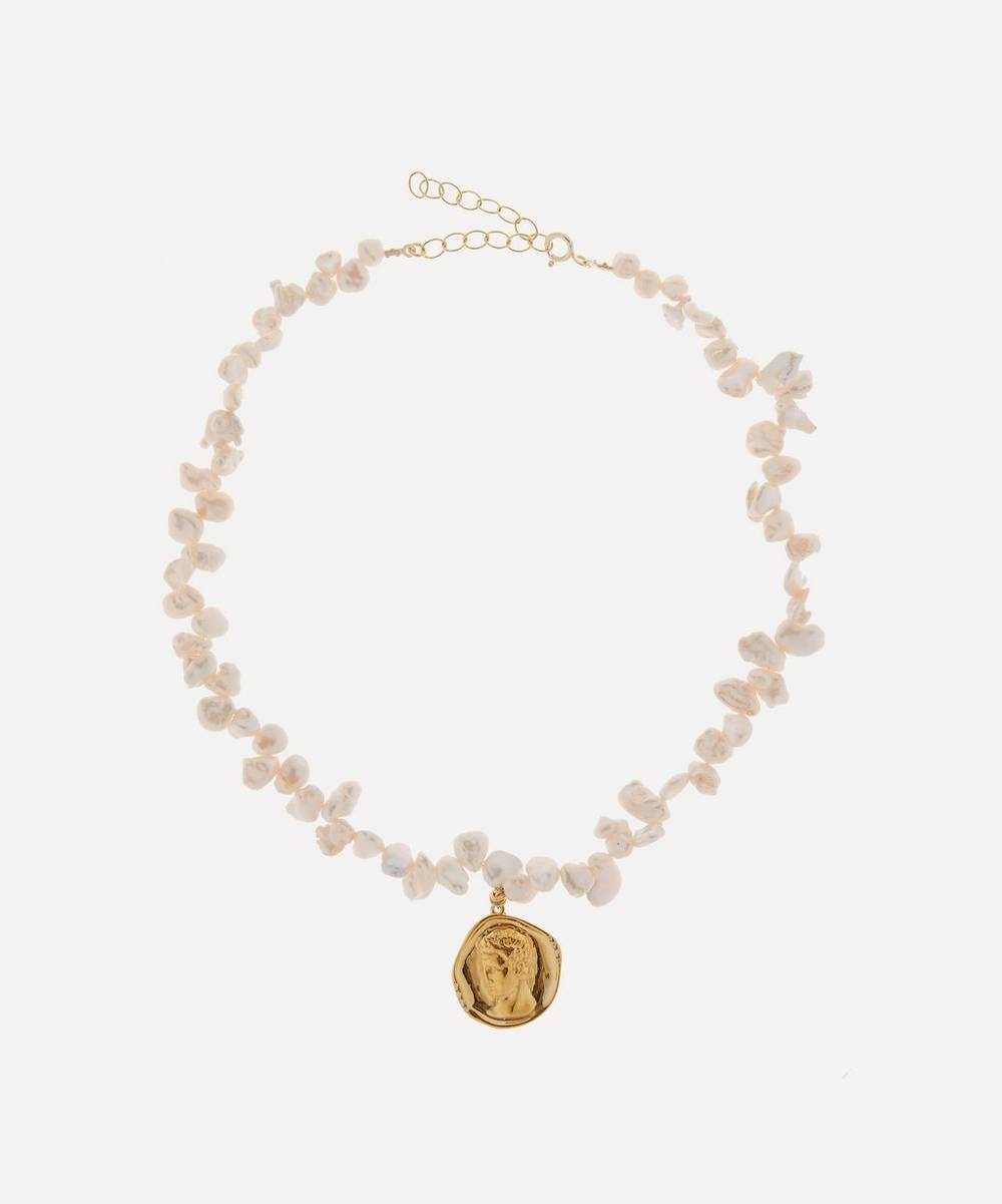 Hermina Athens - Gold-Plated Hermes Lustre Large Pearl Pendant Necklace