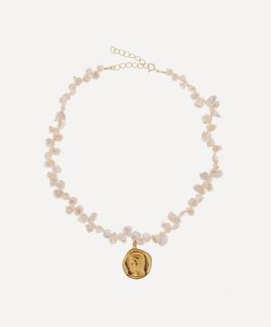 Gold-Plated Hermes Lustre Large Pearl Pendant Necklace
