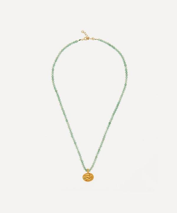 Hermina Athens - Gold-Plated Sealstone Animal Aventurine Beaded Pendant Necklace