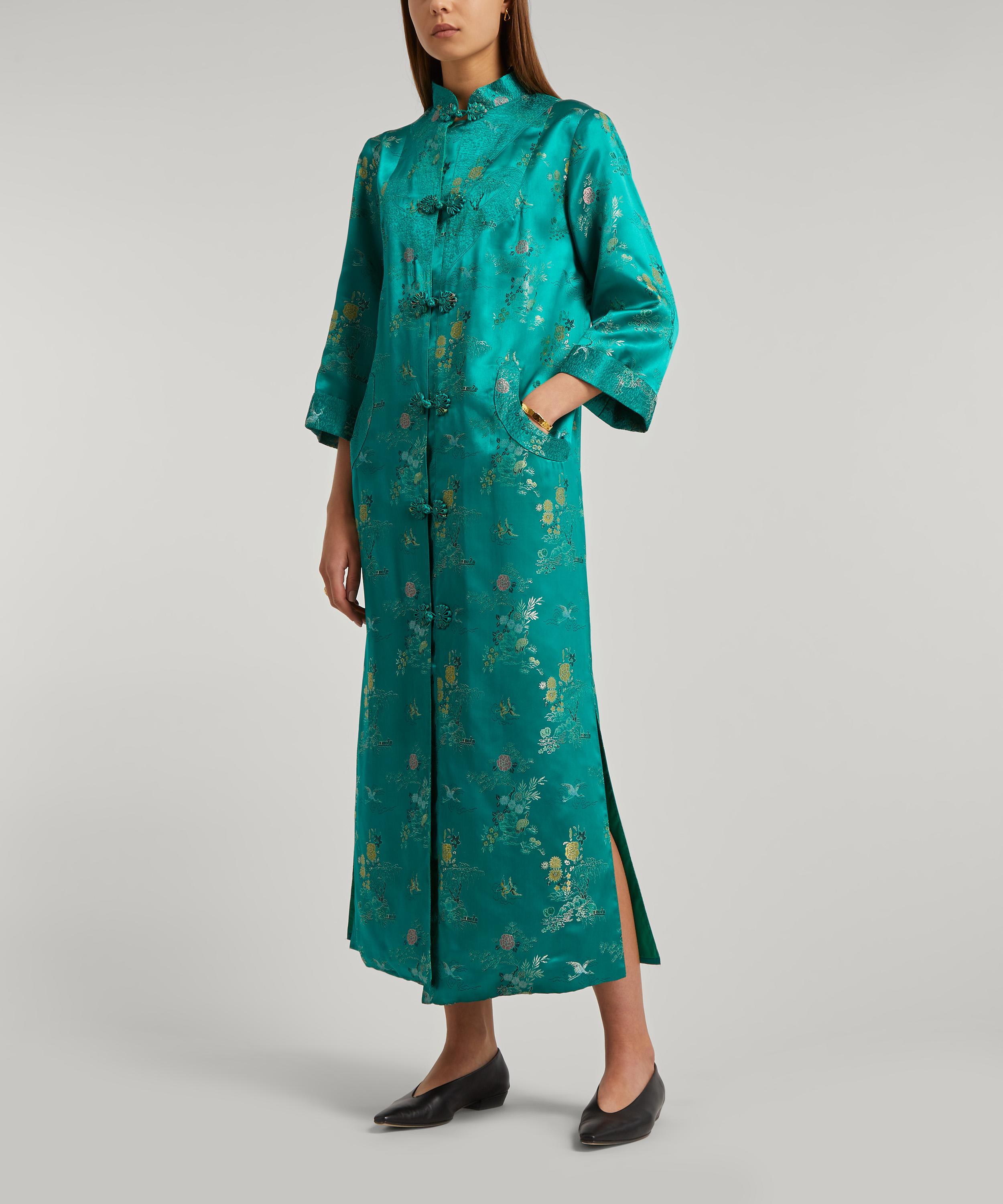 Designer Vintage 50's Couture Green Silk Oriental Coat | Liberty