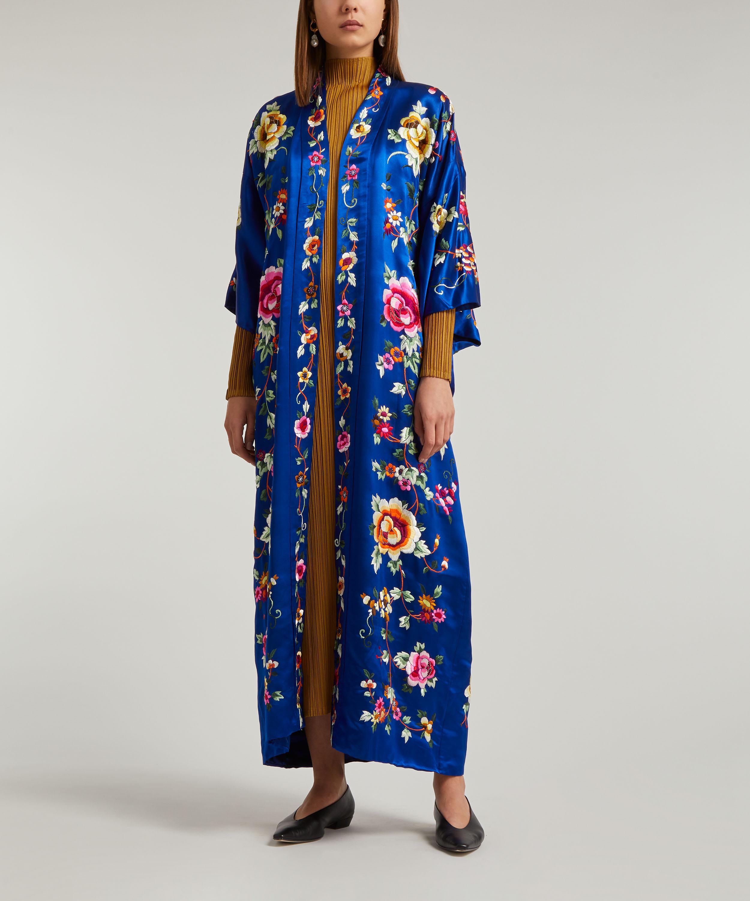 Designer Vintage 50's Couture Blue Silk Oriental Coat | Liberty