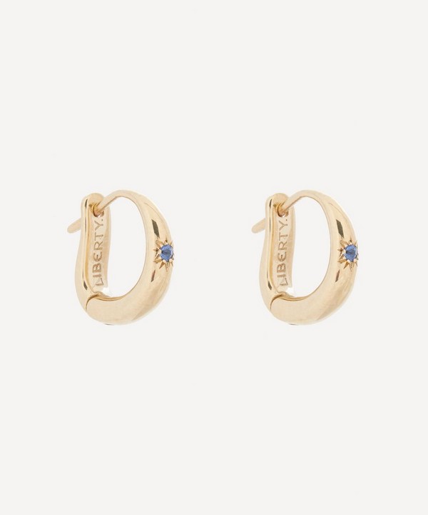 Liberty - 9ct Gold Handmade Ianthe Star Single Blue Sapphire Huggie Hoop Earrings image number null